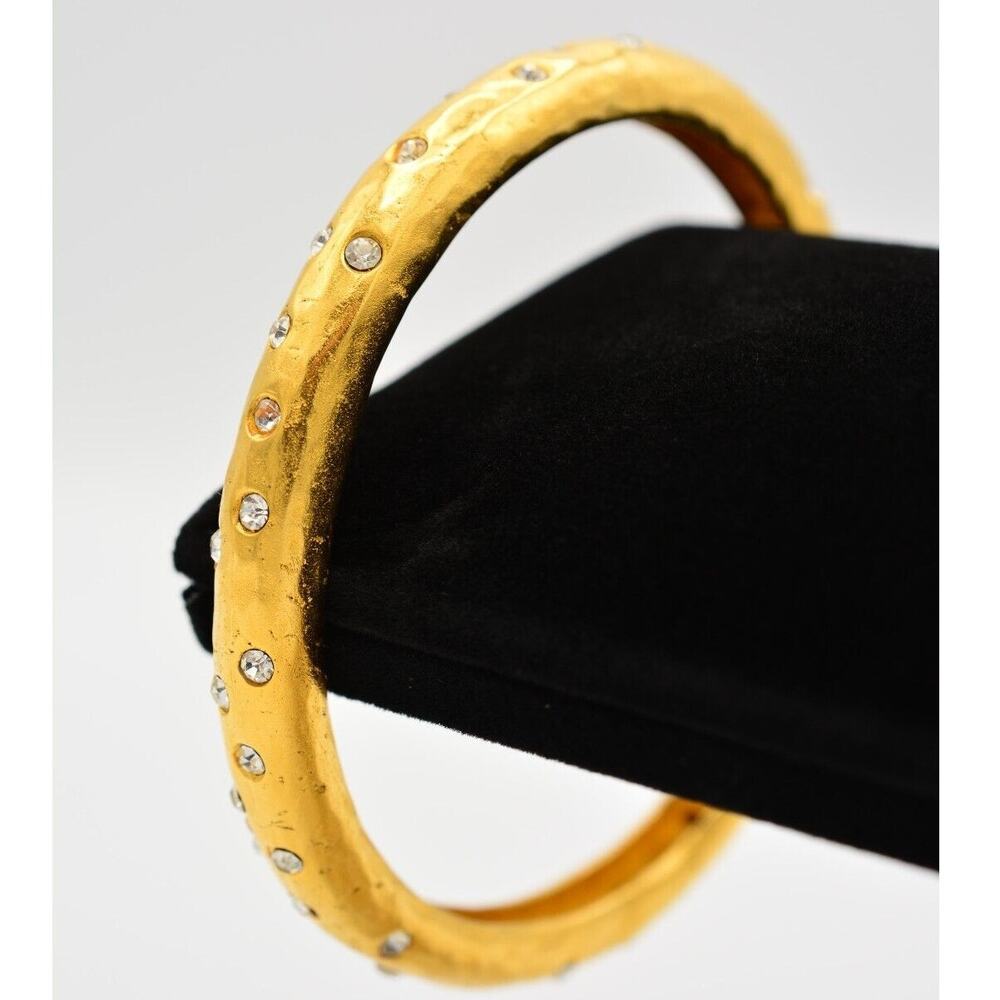 Deanna Hamro Vintage Bangle Bracelet Crystal Brushed Gold Chunky Signed BinAD